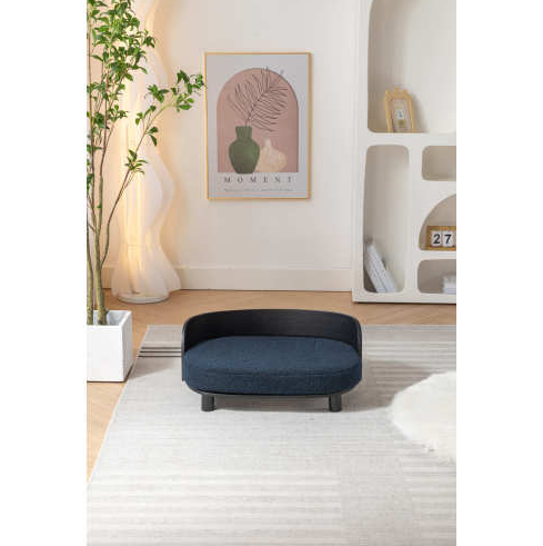 Scandinavian Elevated Dog Bed - Velvet Cushion, Solid Wood