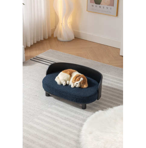 Scandinavian Elevated Dog Bed - Velvet Cushion, Solid Wood