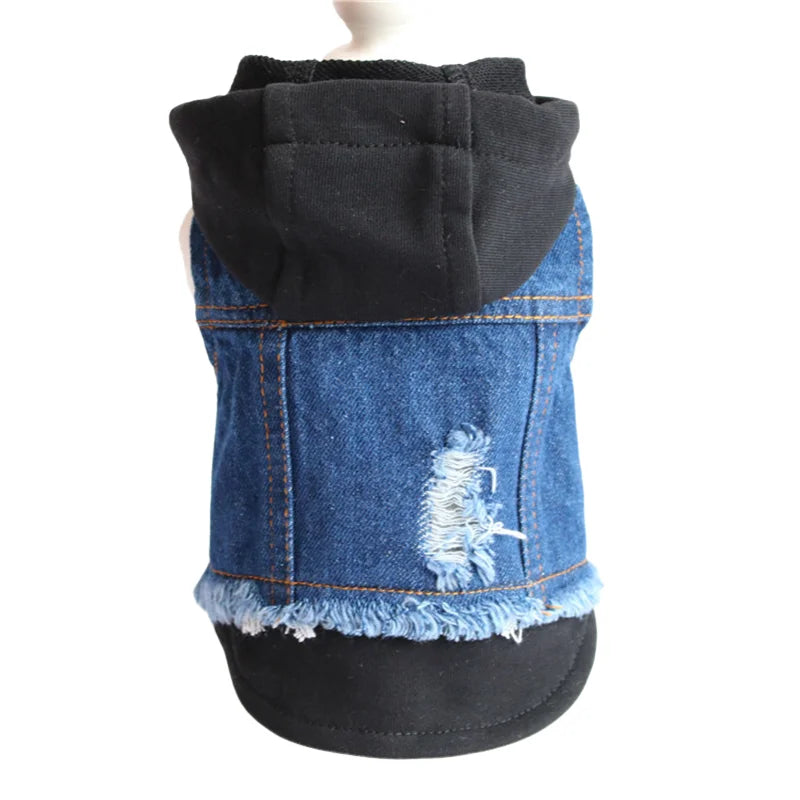 Dog Attire Jeans Jacket Hooded Denim Coat for Small Medium Pets