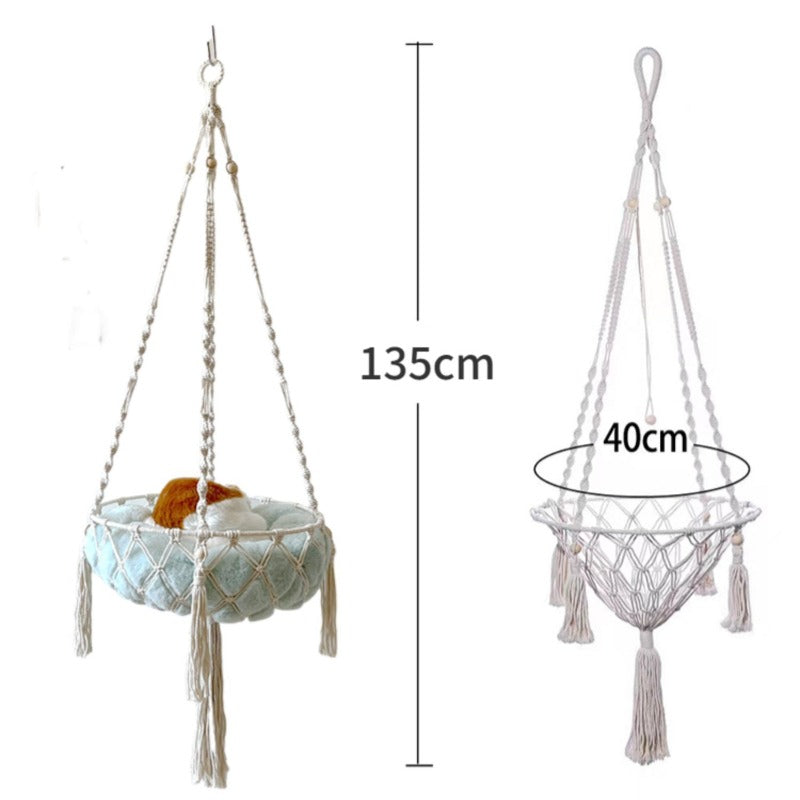 Cat Hammock Swing - Handwoven Cat Window Perch Hammock Cotton Rope Hanging Basket