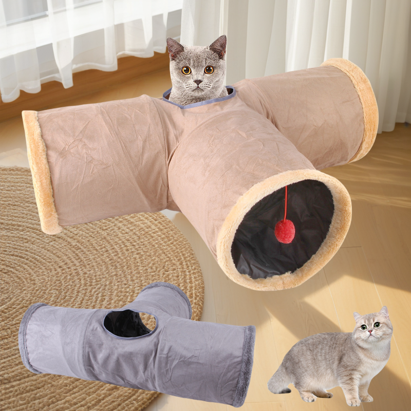 Collapsible Cat Tunnel: Winter Suede for Play & Hide Fun