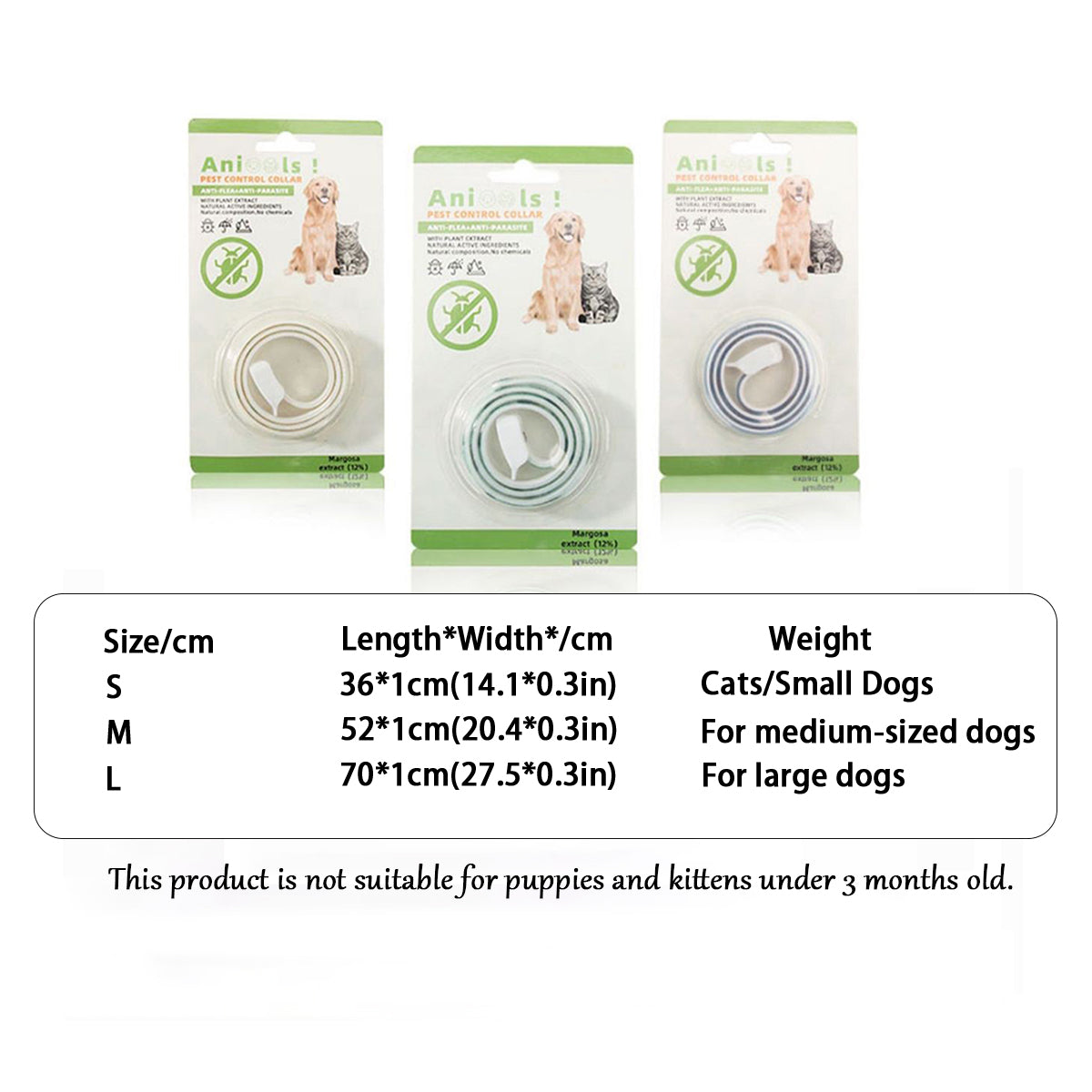 Anti-Parasite Pet Collar Flea Collar - Flea & Mosquito Protection, 3 Sizes