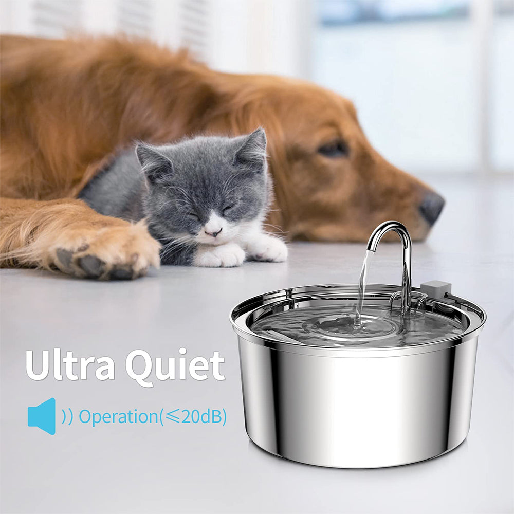 Stainless Steel Cat Water Fountain - Ultra Quiet, 3L Capacity