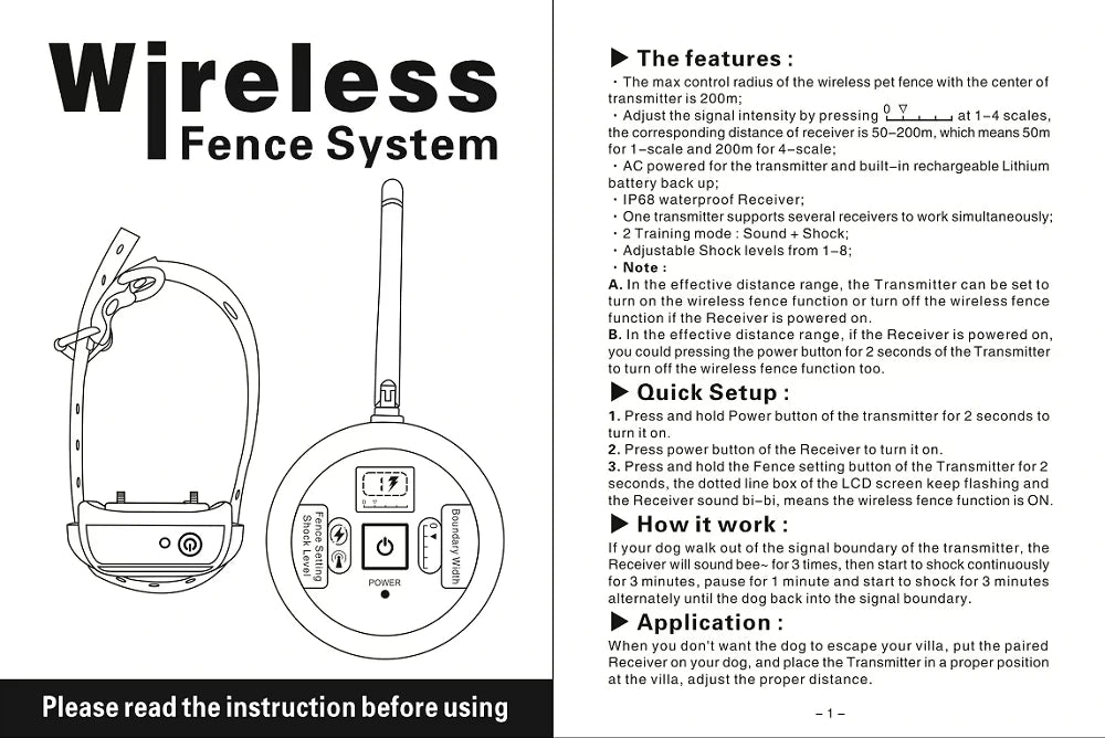 Wireless Dog Fence with Shock and Beep Modes – 200m Range, Rechargeable and Waterproof