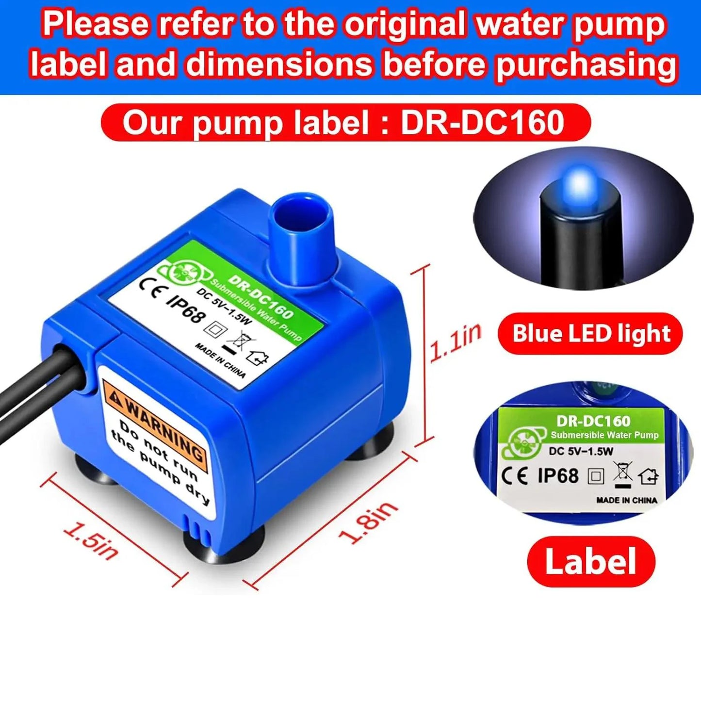 Water Pump Pet Cat Fountain - Ultra Quiet LED Replacement