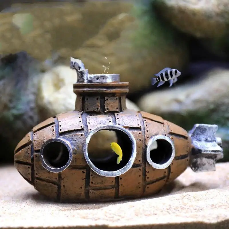 Resin Submarine Aquarium Shelter Fish Tank Decor: Fish & Shrimp Cave Decor