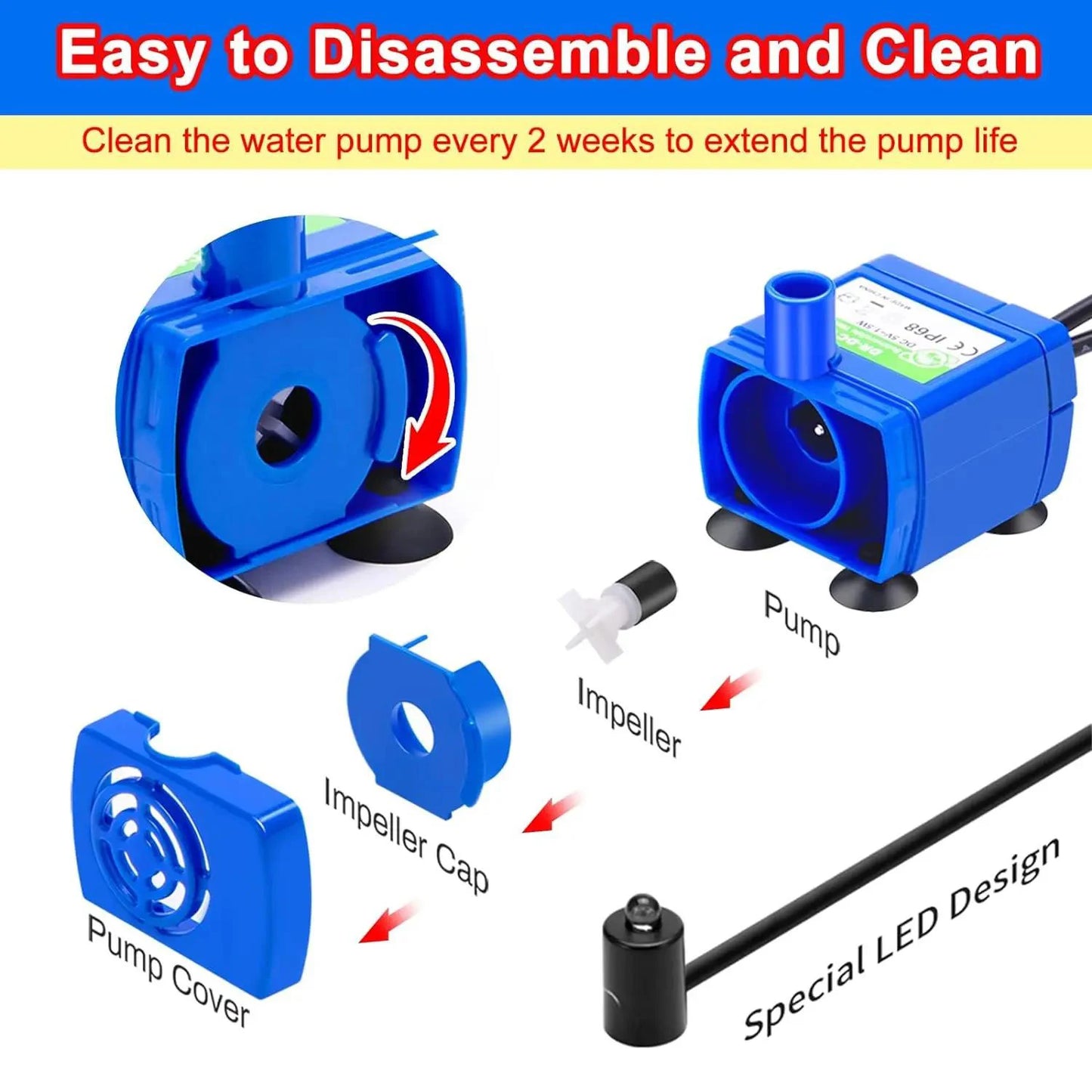 Water Pump Pet Cat Fountain - Ultra Quiet LED Replacement