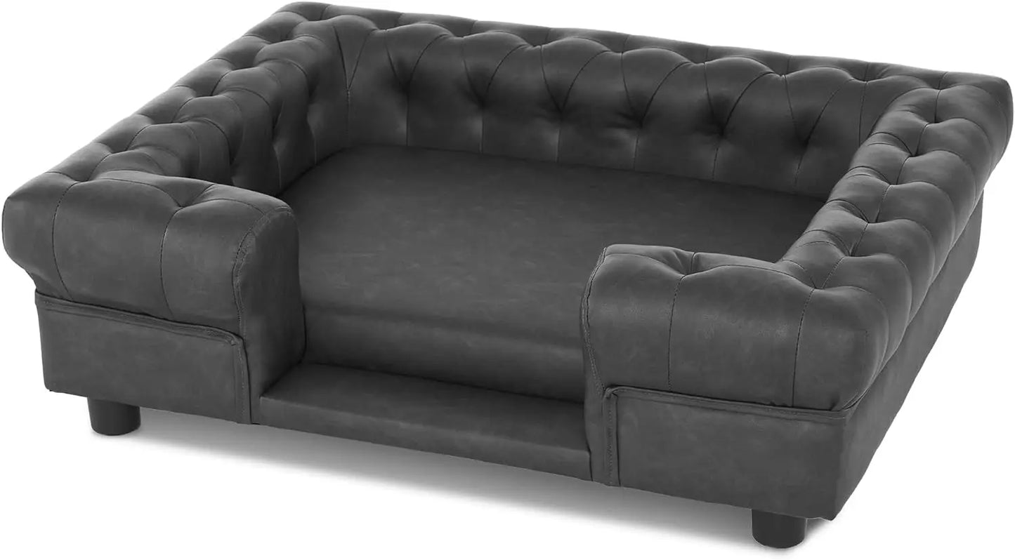 Faux Leather Dog Couch with Stairs - Elegant Pet Bed Sofa