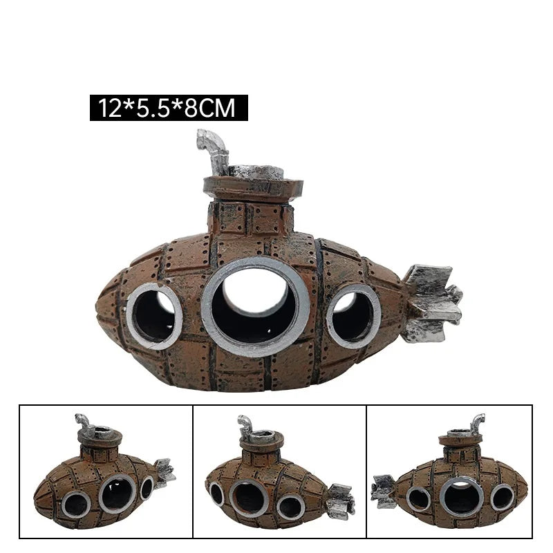 Resin Submarine Aquarium Shelter Fish Tank Decor: Fish & Shrimp Cave Decor