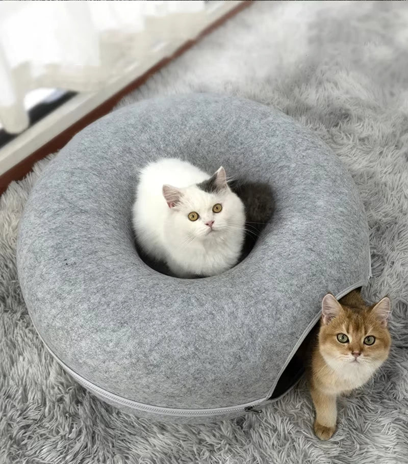 Donut Cat Tunnel Bed – Interactive Felt Tunnel and Sleeping Nest for Cats