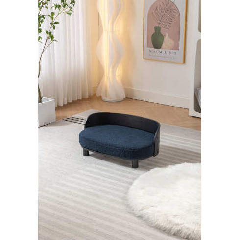 Scandinavian Elevated Dog Bed - Velvet Cushion, Solid Wood