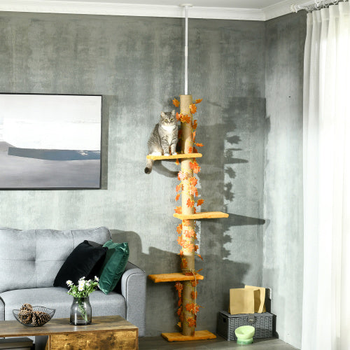 Cat Tree Tower: Adjustable 80-95" Sisal Scratch Post, Orange