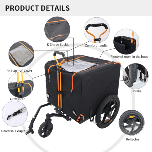 Foldable Pet Bike Trailer - Orange & Black, Safe & Durable