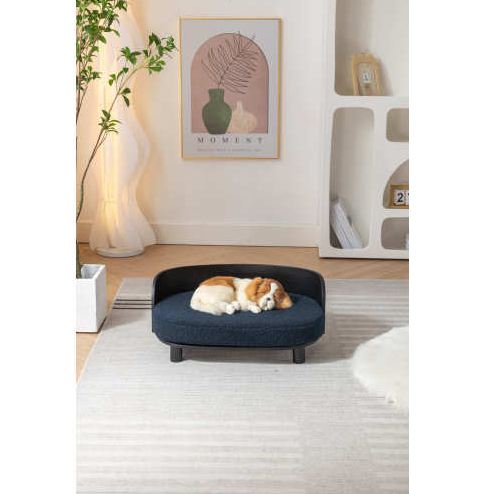 Scandinavian Elevated Dog Bed - Velvet Cushion, Solid Wood