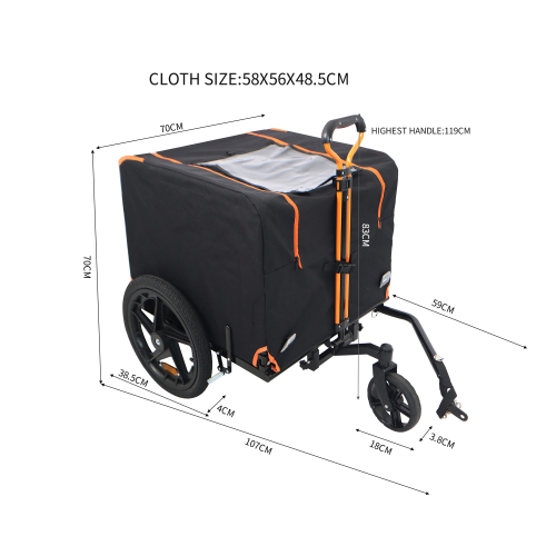 Foldable Pet Bike Trailer - Orange & Black, Safe & Durable