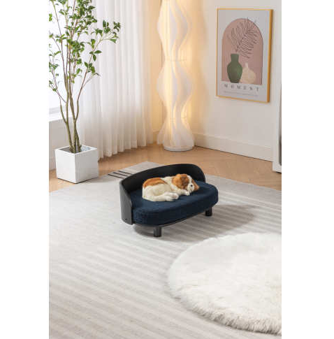 Scandinavian Elevated Dog Bed - Velvet Cushion, Solid Wood