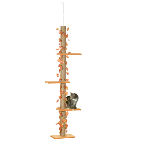 Cat Tree Tower: Adjustable 80-95" Sisal Scratch Post, Orange