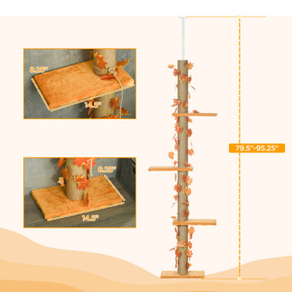 Cat Tree Tower: Adjustable 80-95" Sisal Scratch Post, Orange