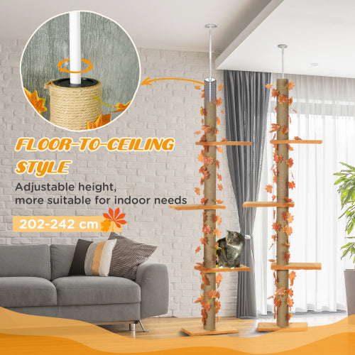 Cat Tree Tower: Adjustable 80-95" Sisal Scratch Post, Orange