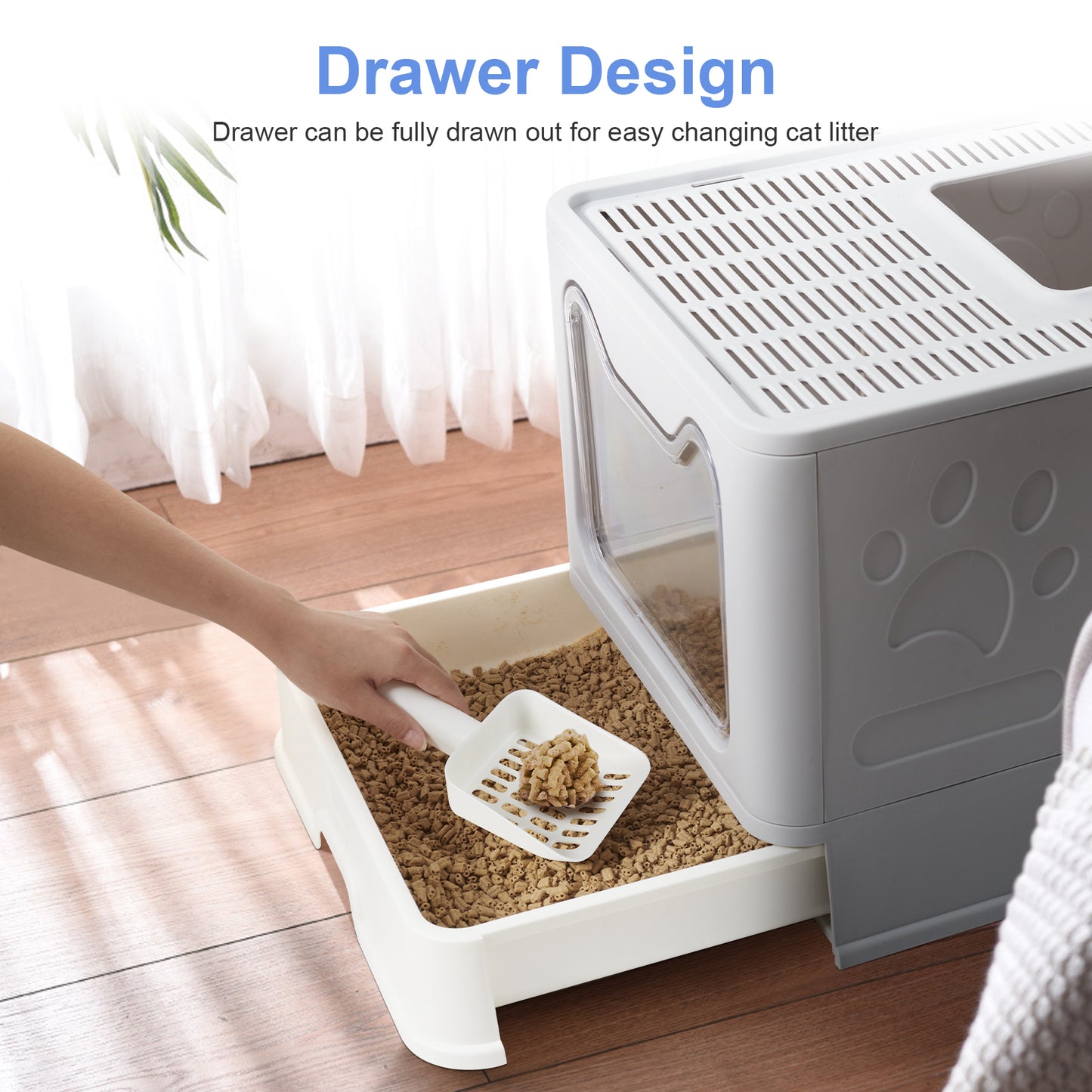 Large Foldable Cat Litter Box with Lid & Scoop