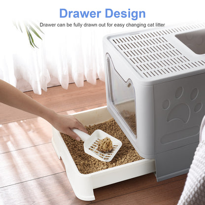 Large Foldable Cat Litter Box with Lid & Scoop