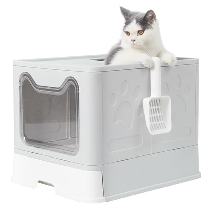 Large Foldable Cat Litter Box with Lid & Scoop