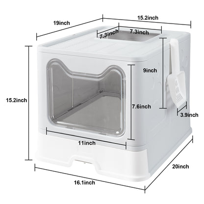 Large Foldable Cat Litter Box with Lid & Scoop
