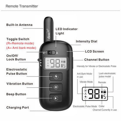 Remote Dog Training Collar - Waterproof & Rechargeable, 600M