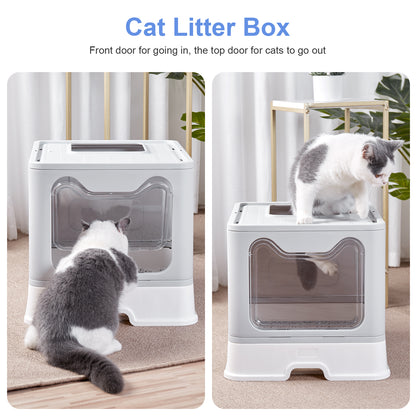 Large Foldable Cat Litter Box with Lid & Scoop