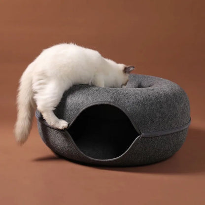 Donut Cat Bed Tunnel: Interactive Felt Toy & House