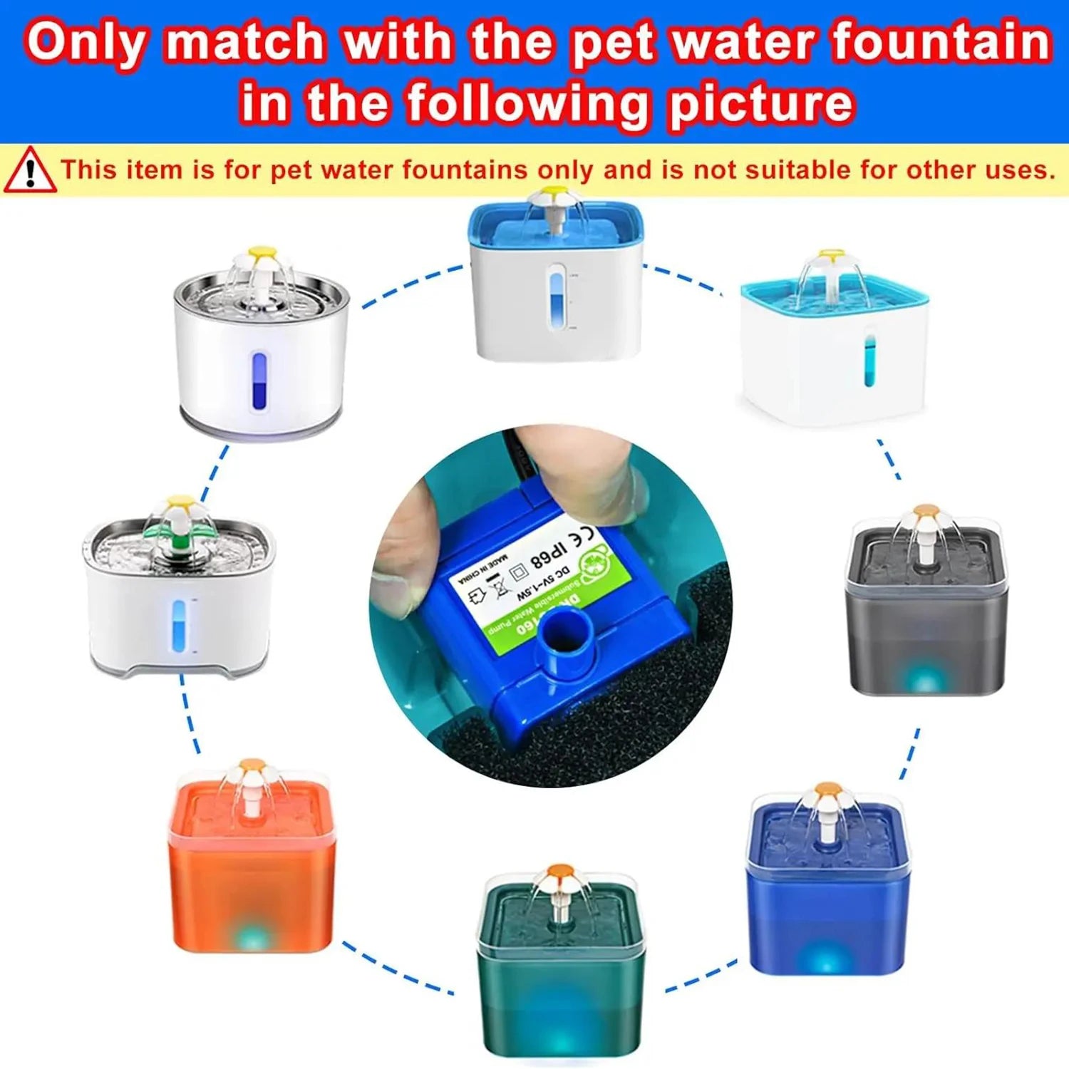 Water Pump Pet Cat Fountain - Ultra Quiet LED Replacement