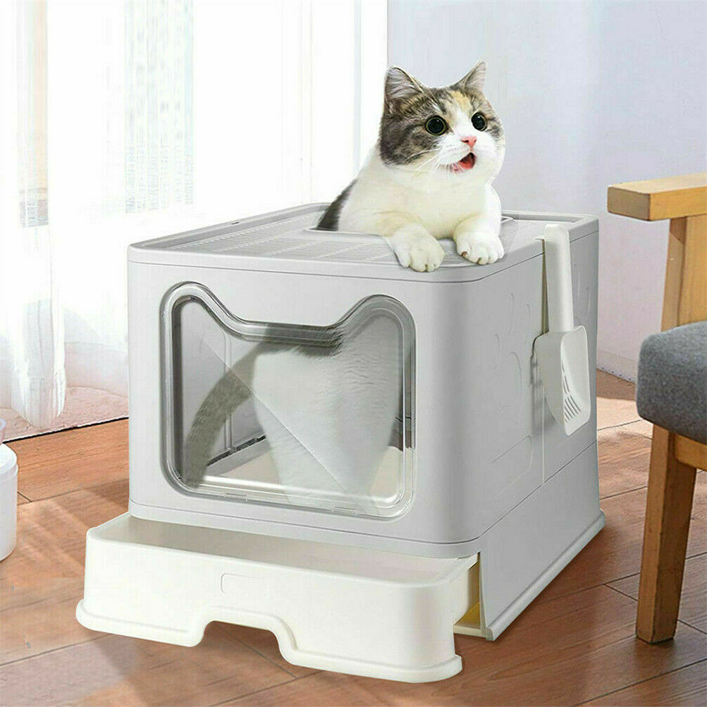 Large Foldable Cat Litter Box with Lid & Scoop