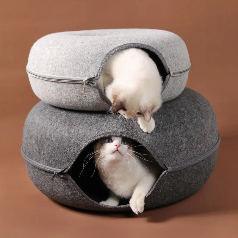 Donut Cat Bed Tunnel: Interactive Felt Toy & House