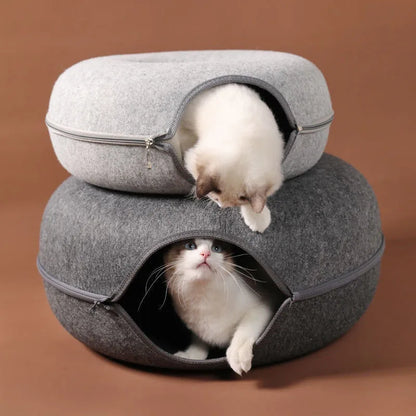 Donut Cat Bed Tunnel: Interactive Felt Toy & House