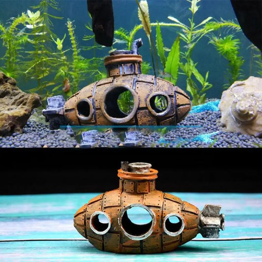 Resin Submarine Aquarium Shelter Fish Tank Decor: Fish & Shrimp Cave Decor