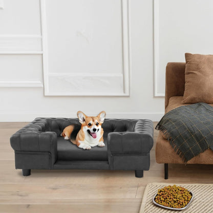 Faux Leather Dog Couch with Stairs - Elegant Pet Bed Sofa
