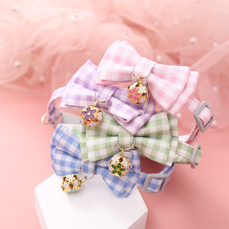Cat Collar Adjustable Plaid Bow Tie - Cute Collar for Cat