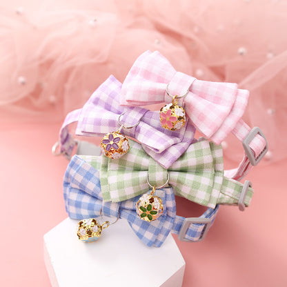 Cat Collar Adjustable Plaid Bow Tie - Cute Collar for Cat