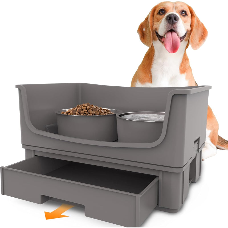 Elevated Dog Bowl Stand Set - Mess Proof & Quiet Feeding