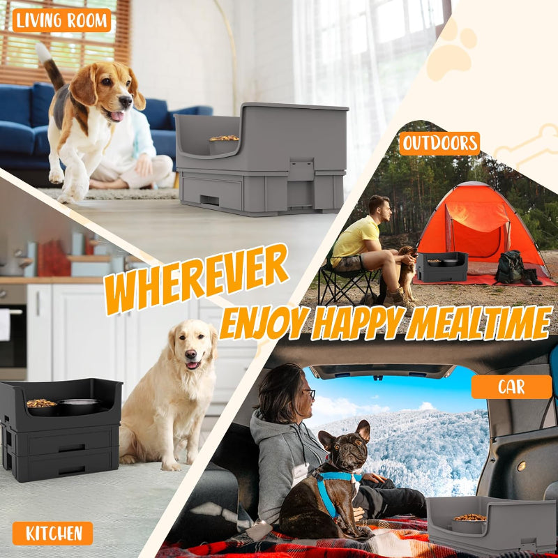 Elevated Dog Bowl Stand Set - Mess Proof & Quiet Feeding