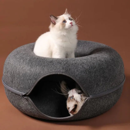 Donut Cat Bed Tunnel: Interactive Felt Toy & House