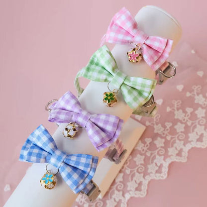Cat Collar Adjustable Plaid Bow Tie - Cute Collar for Cat