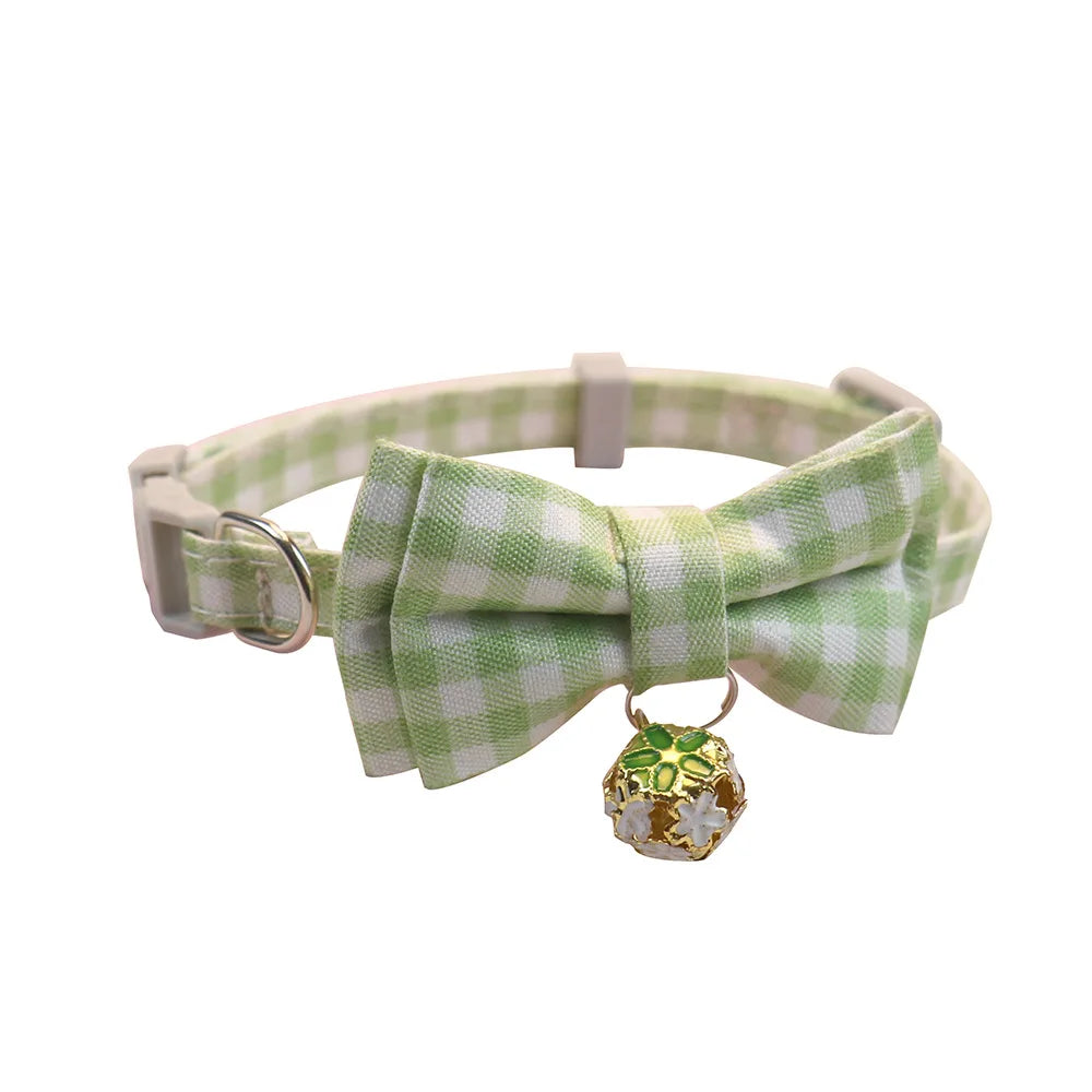 Cat Collar Adjustable Plaid Bow Tie - Cute Collar for Cat
