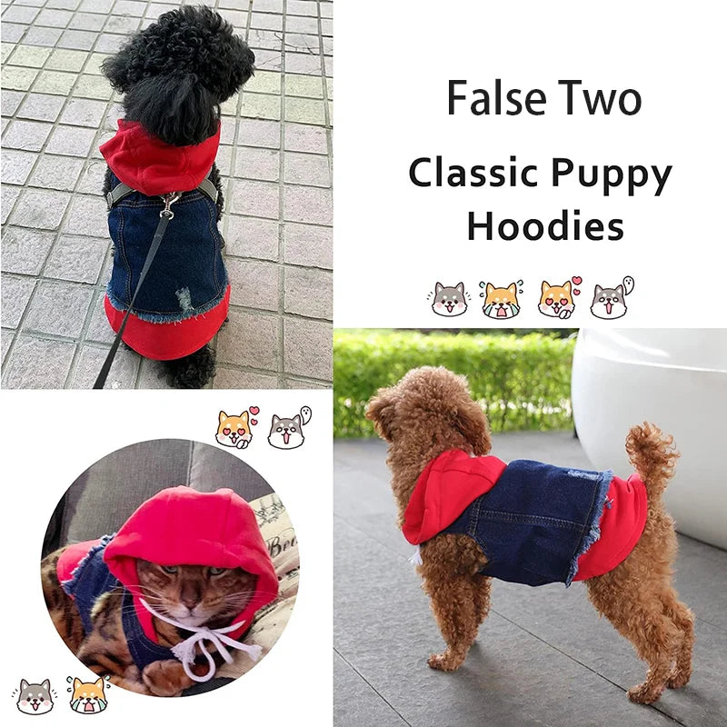 Dog Attire Jeans Jacket Hooded Denim Coat for Small Medium Pets