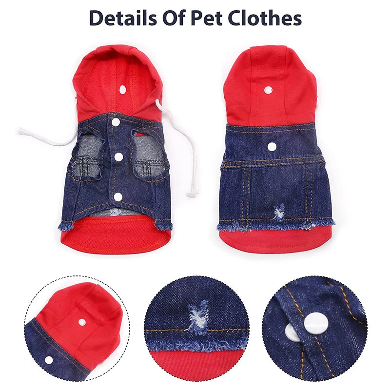 Dog Attire Jeans Jacket Hooded Denim Coat for Small Medium Pets