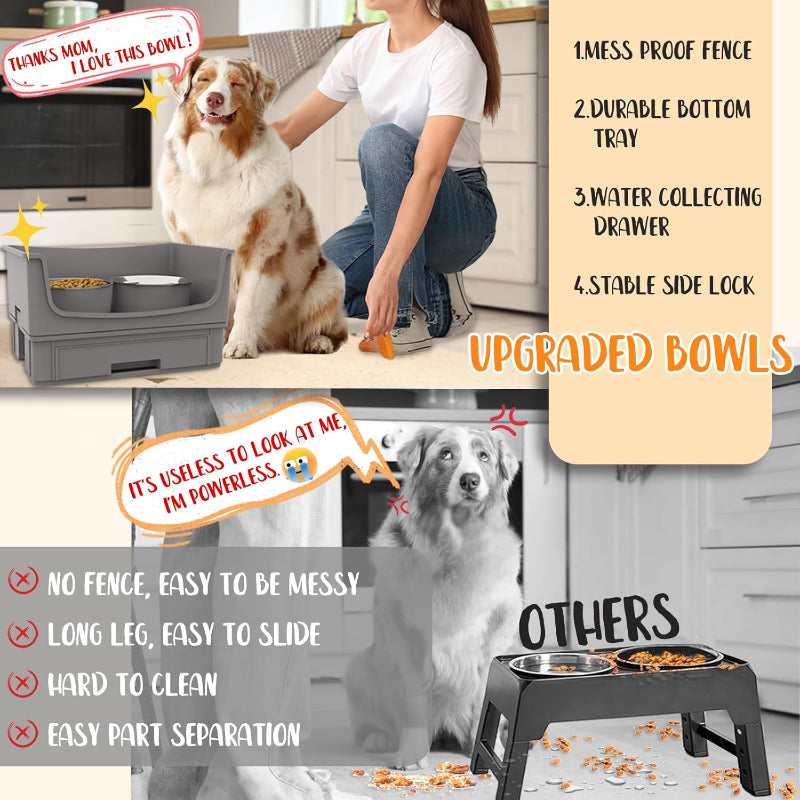 Elevated Dog Bowl Stand Set - Mess Proof & Quiet Feeding