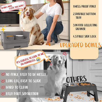 Elevated Dog Bowl Stand Set - Mess Proof & Quiet Feeding