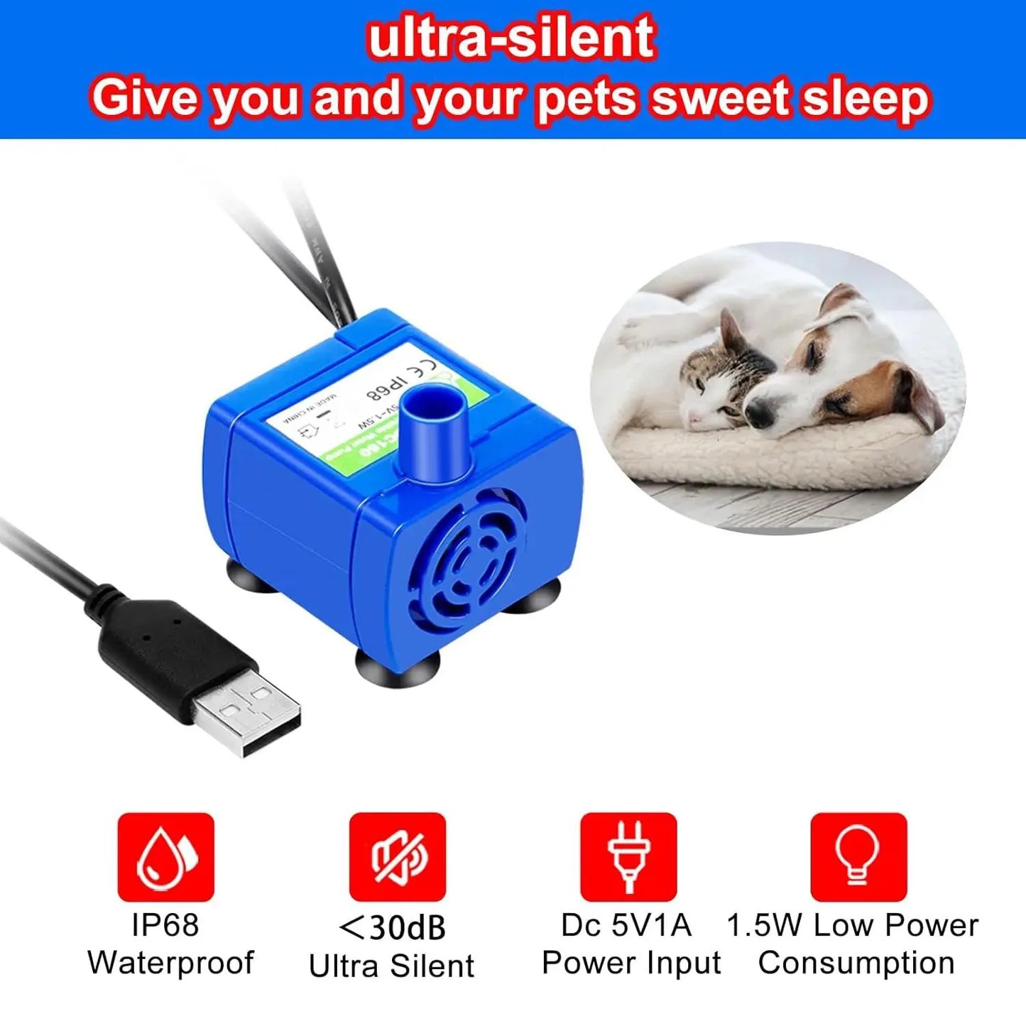 Water Pump Pet Cat Fountain - Ultra Quiet LED Replacement