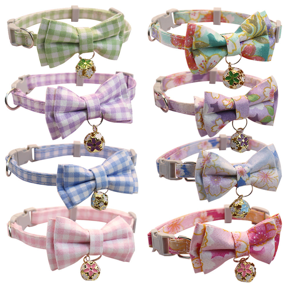 Cat Collar Adjustable Plaid Bow Tie - Cute Collar for Cat