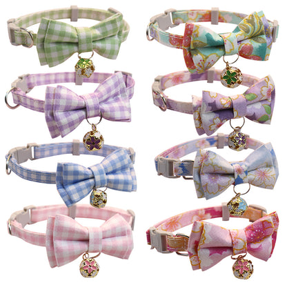 Cat Collar Adjustable Plaid Bow Tie - Cute Collar for Cat